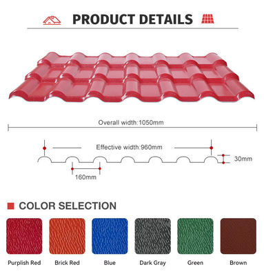 Popular Spanish UPVC roof sheets Brick color R1050 PVC roofing sheets Heat insulation UPVC roof tile Durable ASA film coating UPVC sheets for warehouse's roof